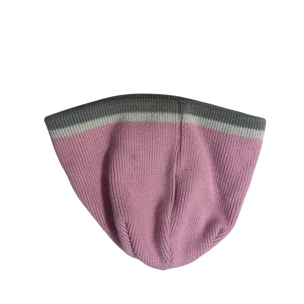 The North Face Beanie Girls One Size Pink Grey Stripe Knit Skull Cap Hat